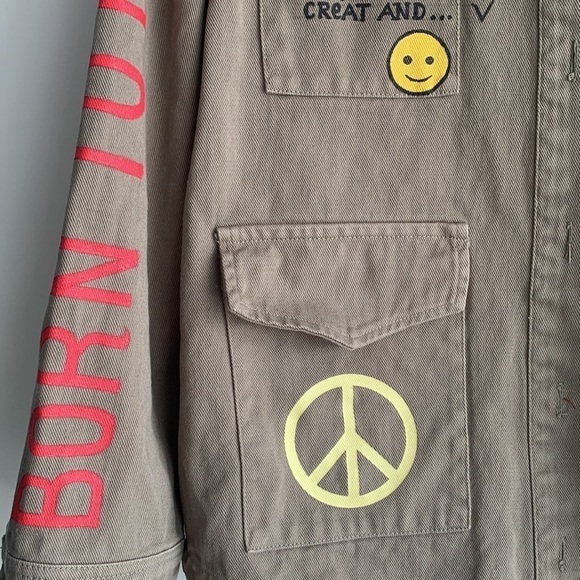 Ascot & Hart Green Army Jacket hand painted with graphic details, size S - Picture 5 of 16